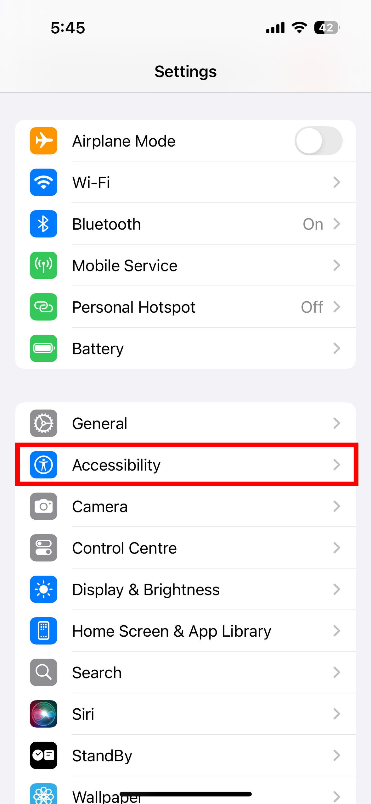iOS Settings showing Accessibility